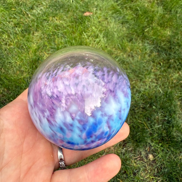 Glass Round Ball Sphere Blue Purple Pattern 3” Art Glass Pretty Unique Decor. - Picture 1 of 9